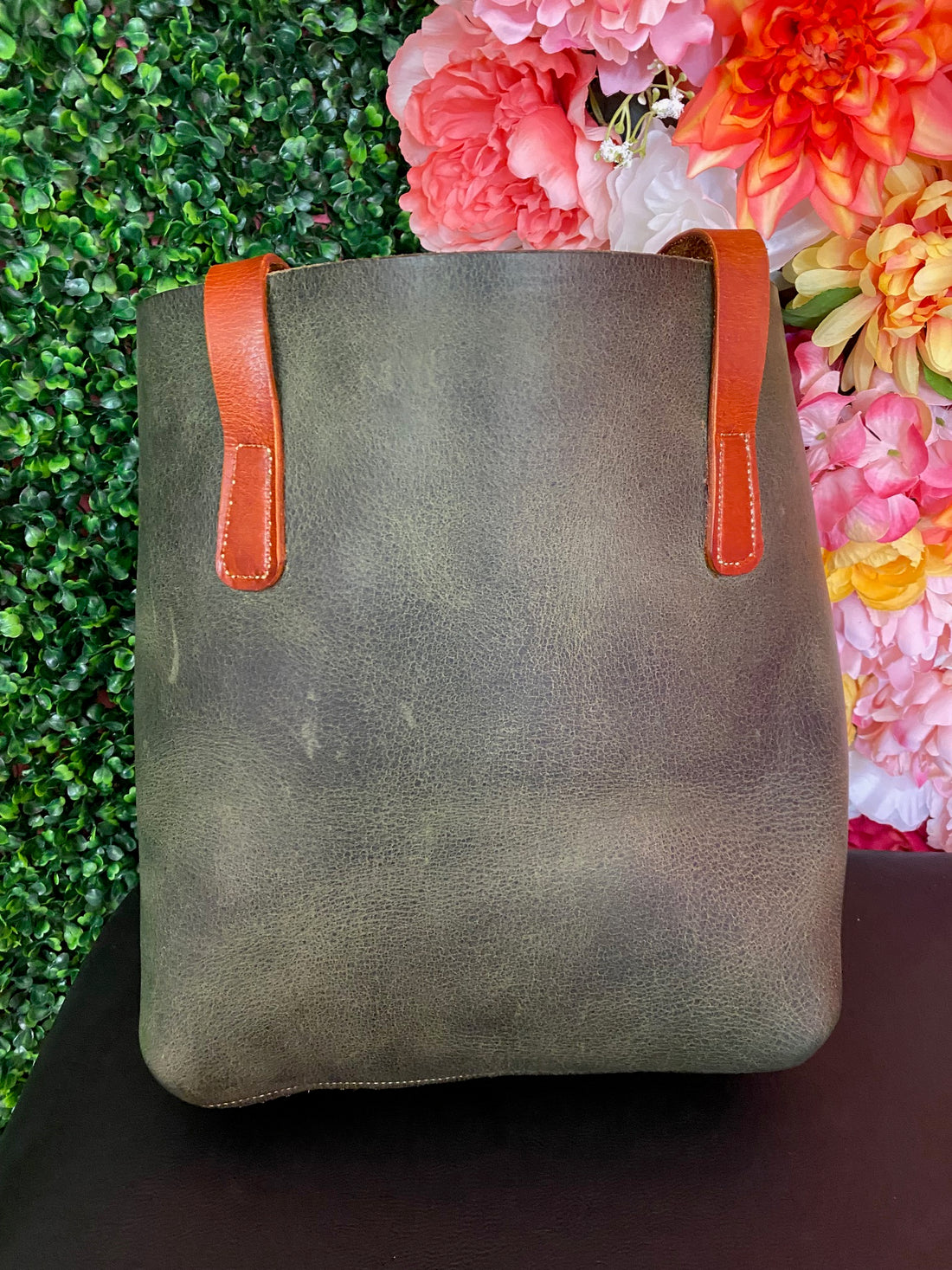 Refined Green Buffalo Leather Tote with Hand-Finished Saddle Handles